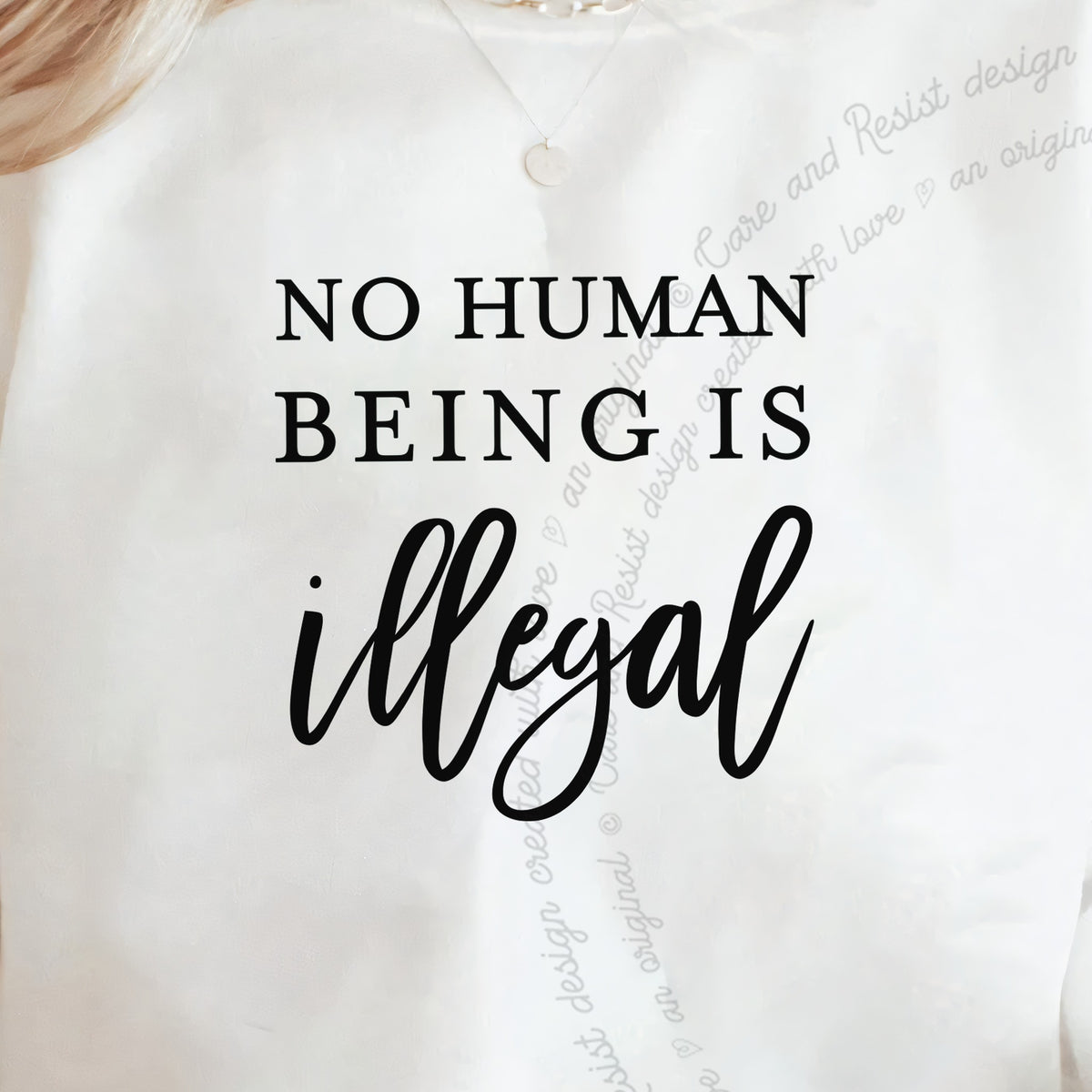 No Human Being Is Illegal Care & Resist Gildan crewneck sweatshirt in White