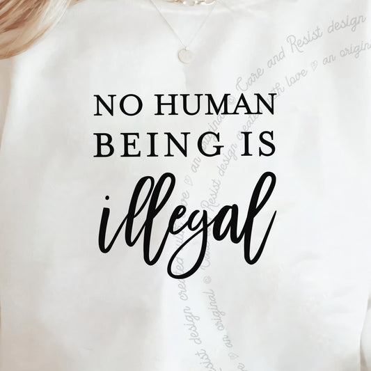 No Human Being Is Illegal Care & Resist Gildan crewneck sweatshirt in White