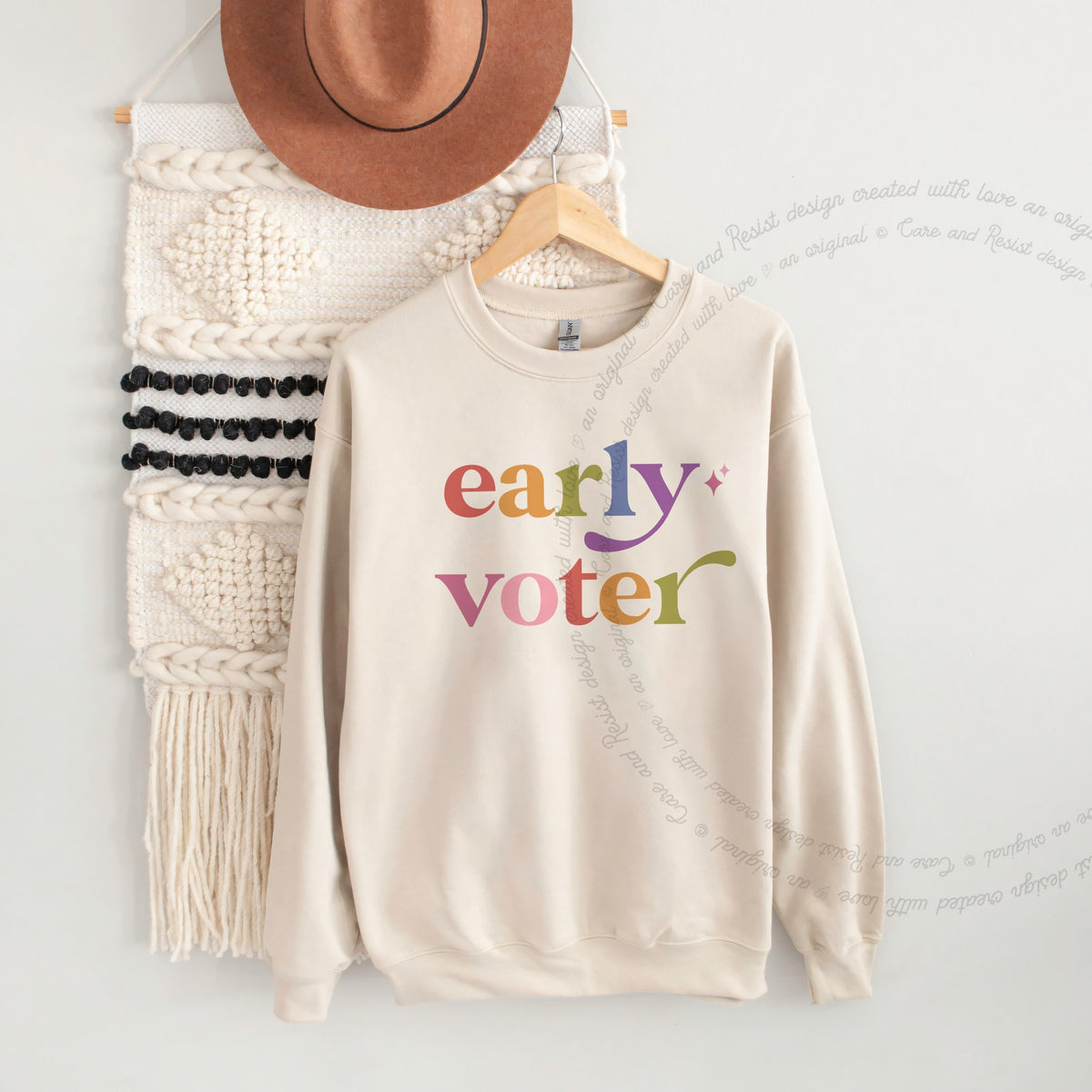 Early Voter Care & Resist Gildan crewneck sweatshirt in Sand