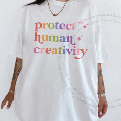 Protect Human Creativity Care & Resist rainbow Comfort Colors tee, White