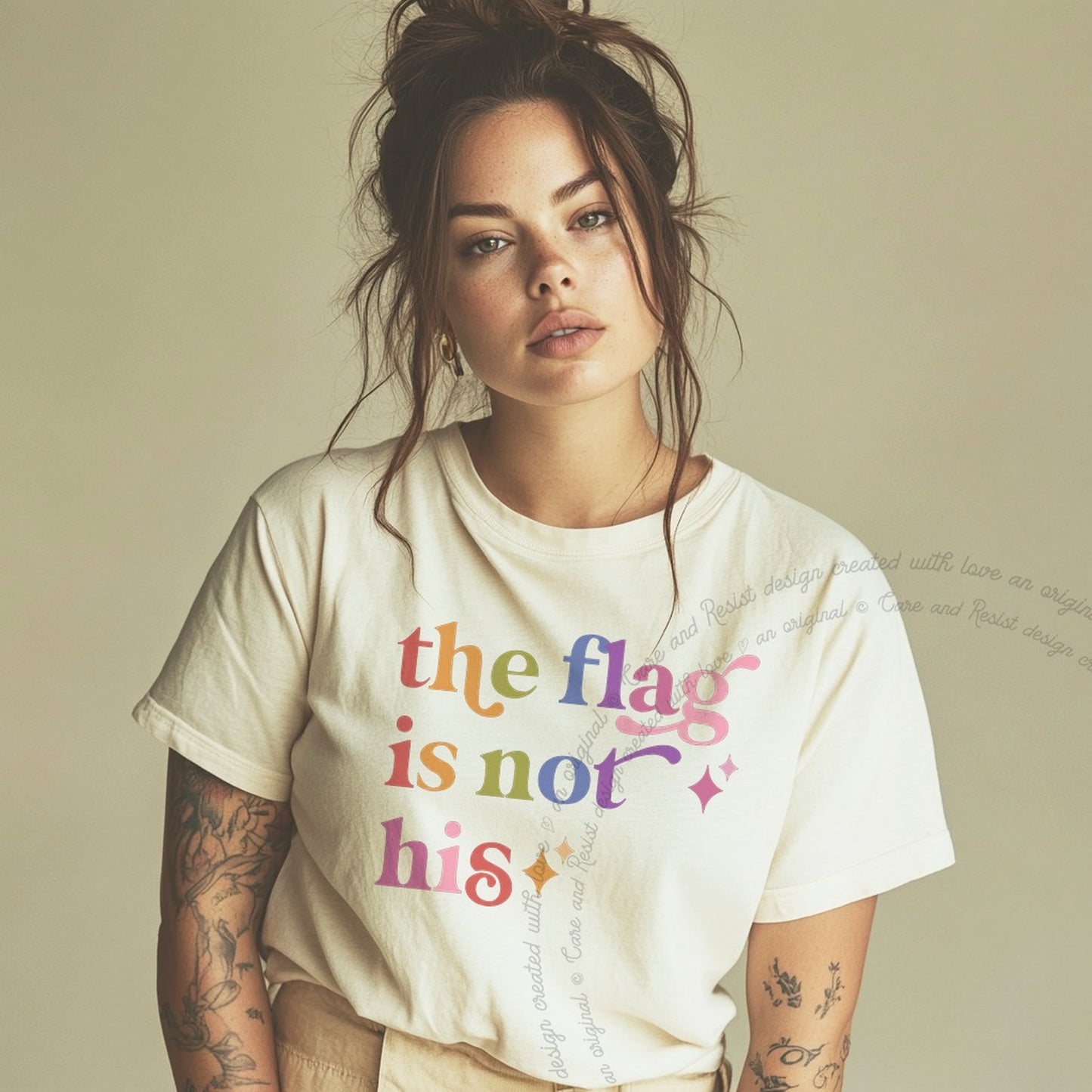 The Flag is not His Care & Resist rainbow tee
