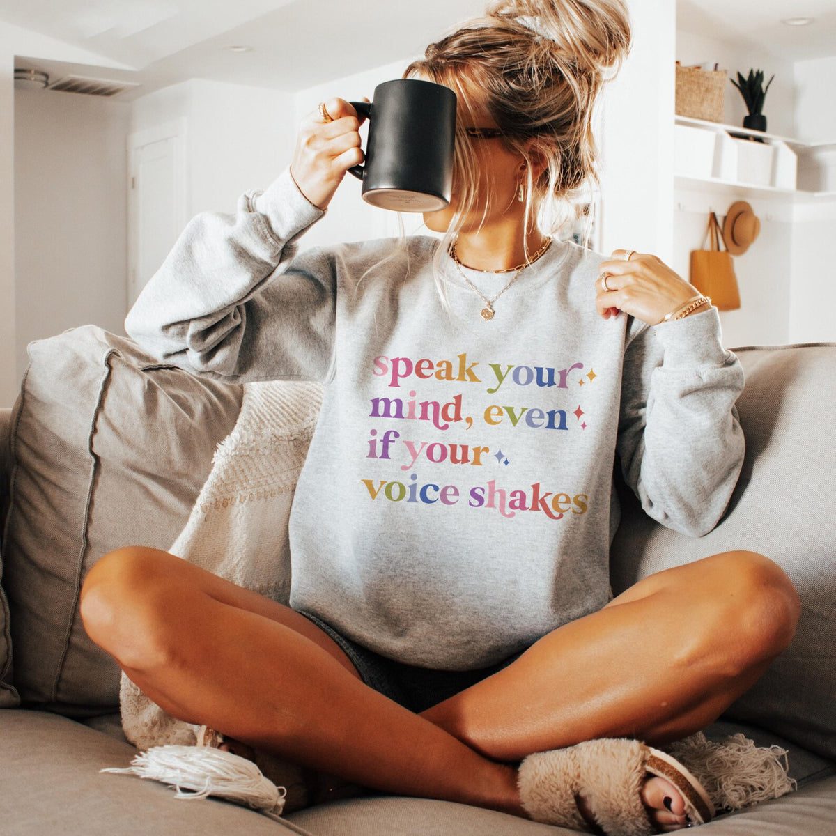 Speak Your Mind Care & Resist Gildan crewneck sweatshirt in Sport Grey