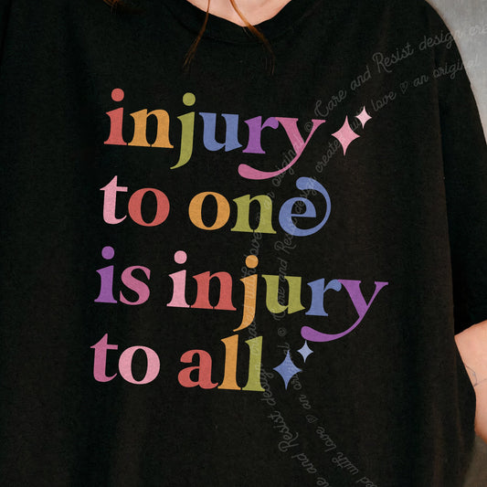 Injury to One is Injury to All Care & Resist progressive t-shirt in Black