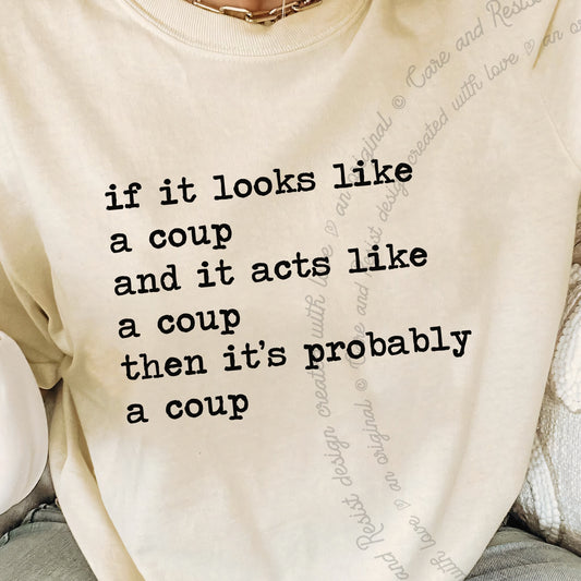 If It Looks Like a Coup and It Acts Like a Coup Then It's Probably a Coup Care & Resist progressive t-shirt in Ivory