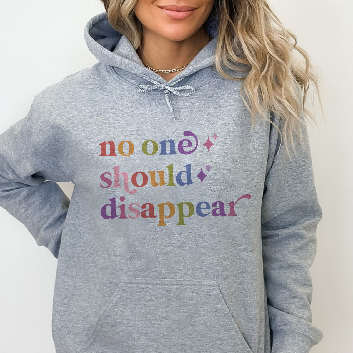 No One Should Disappear Care & Resist Gildan hoodie in Sport Grey