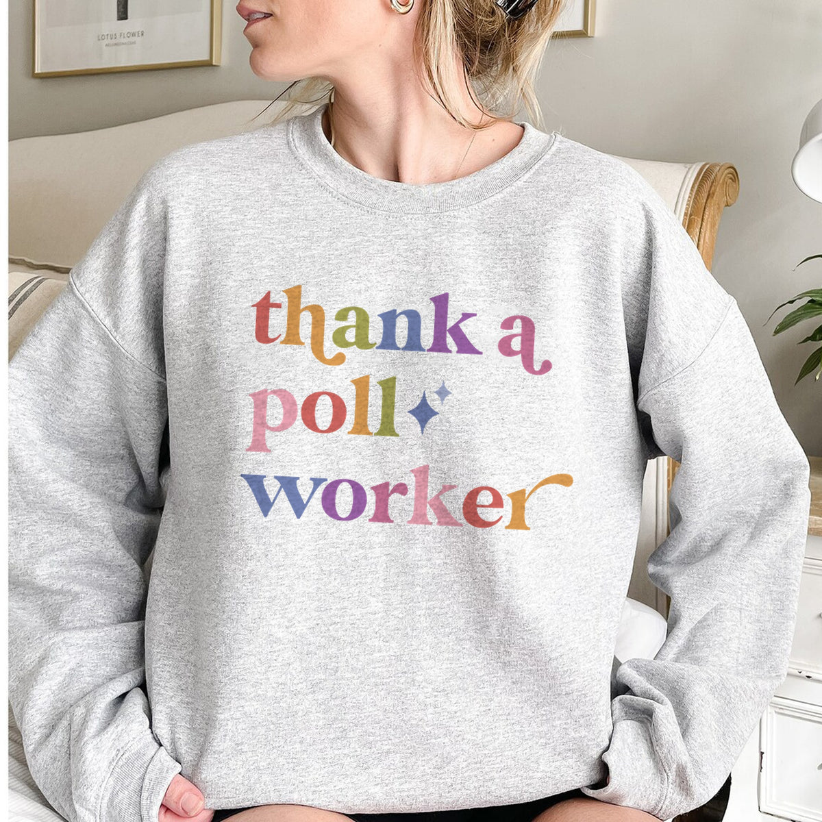 Thank a Poll Worker Care & Resist Gildan crewneck sweatshirt in Sport Grey