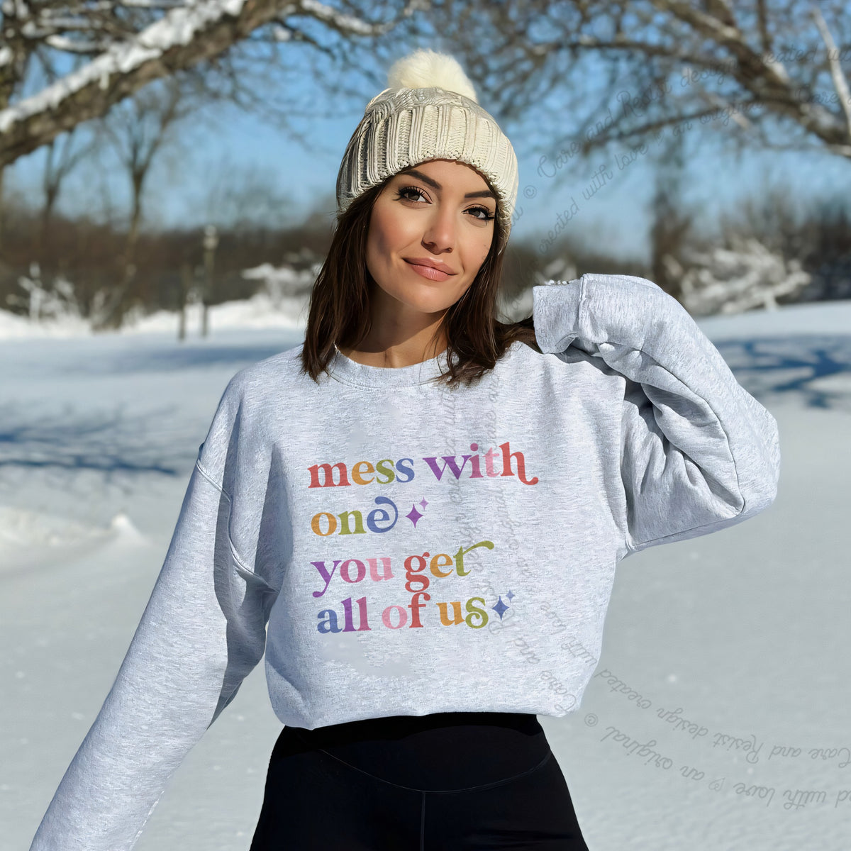 Mess With One You Get All of Us Care & Resist Gildan crewneck sweatshirt in Sport Grey