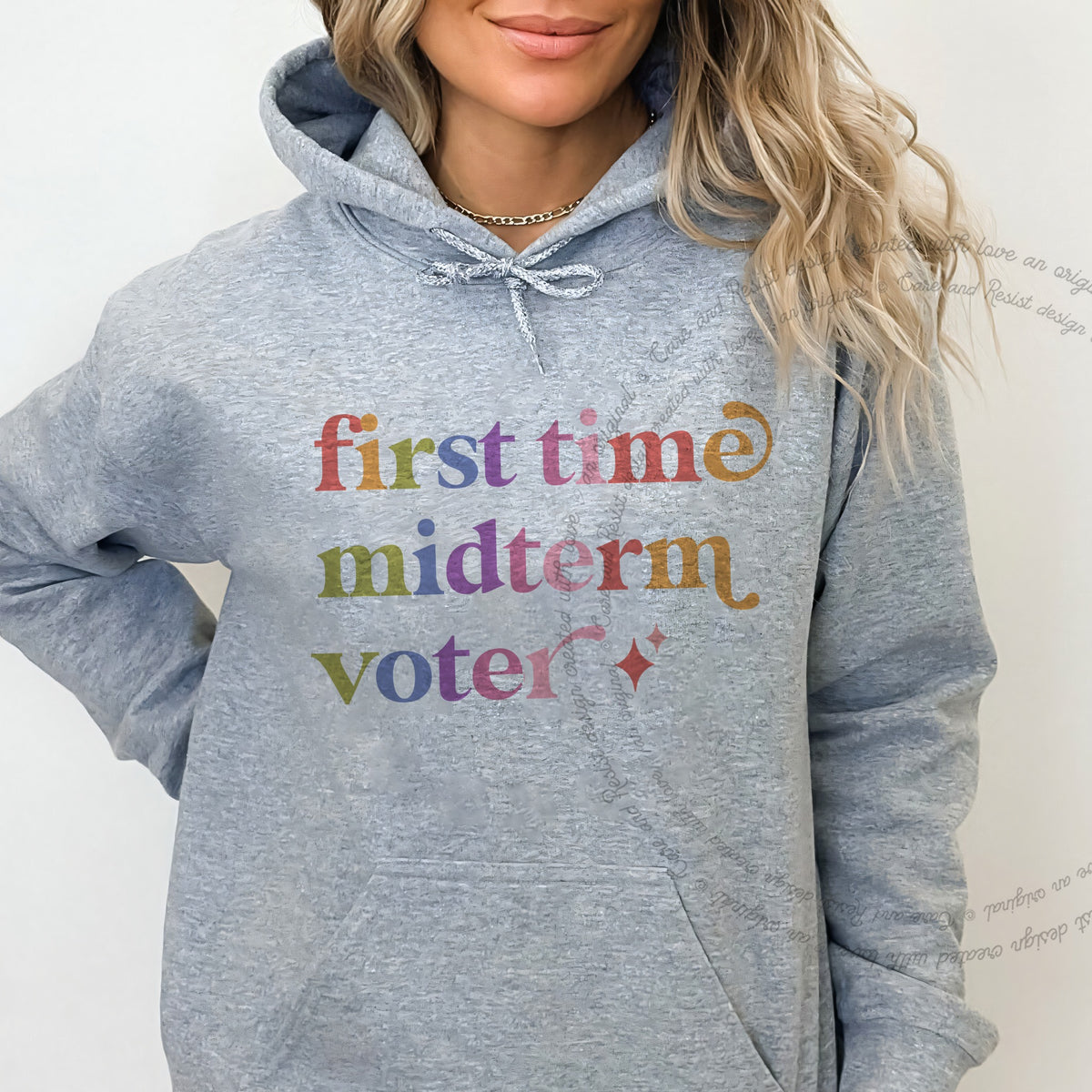 First Time Midterm Voter Care & Resist Gildan hoodie in Sport Grey
