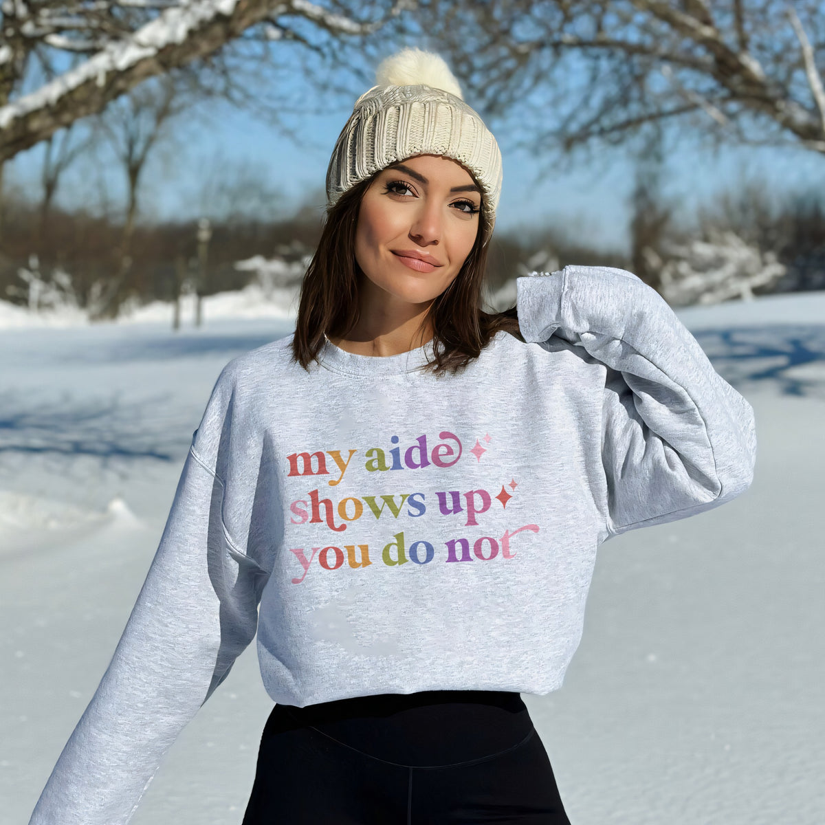My Aide Shows Up You Do not Care & Resist Gildan crewneck sweatshirt in Sport Grey