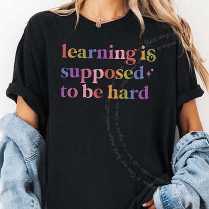 Learning is Supposed to Be Hard Care & Resist rainbow Comfort Colors tee, Black