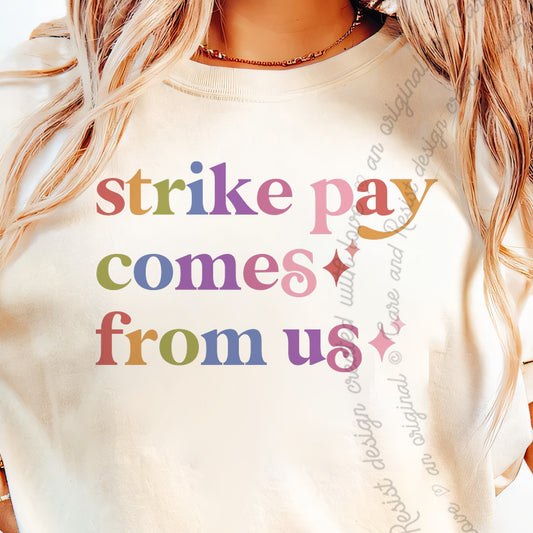 Strike Pay Comes From Us Care & Resist progressive t-shirt in Ivory