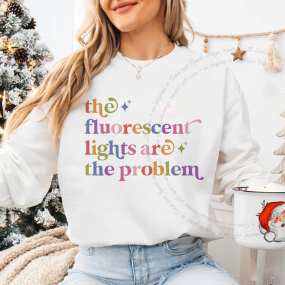 The Fluorescent Lights are the Problem Care & Resist Gildan crewneck sweatshirt in White