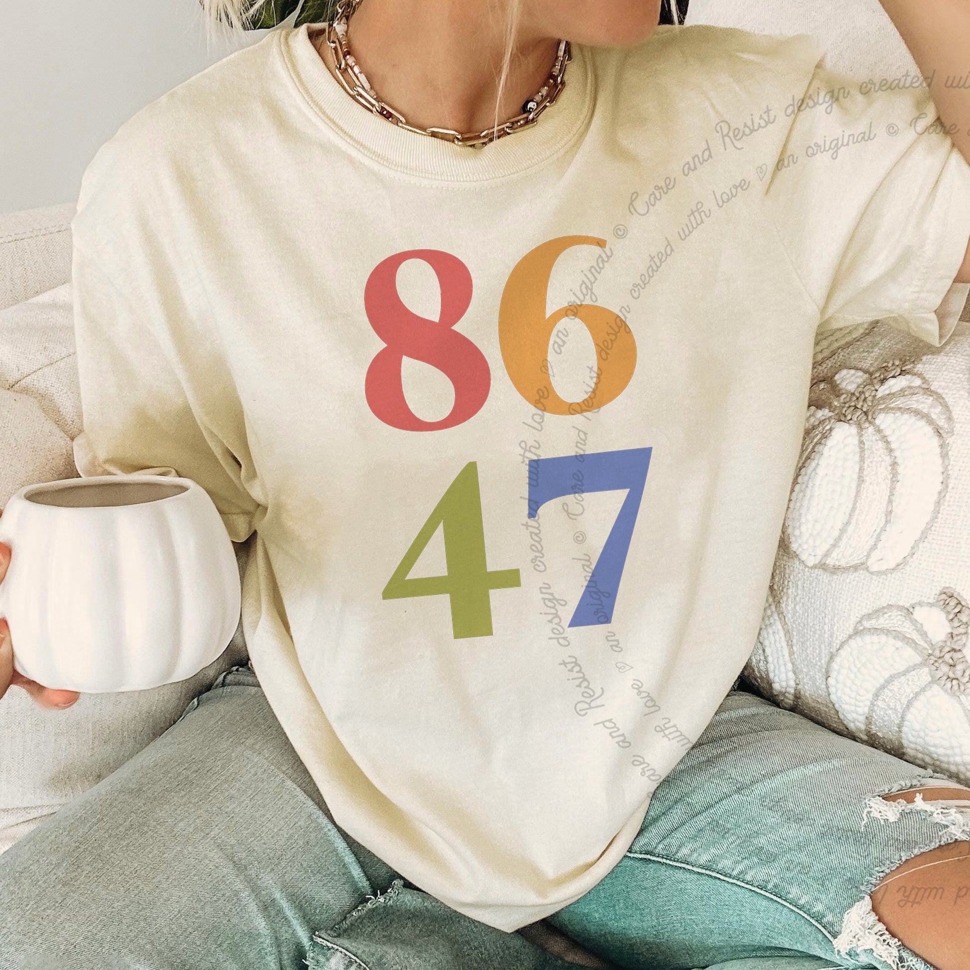 86 47 Care & Resist rainbow Comfort Colors tee, Ivory