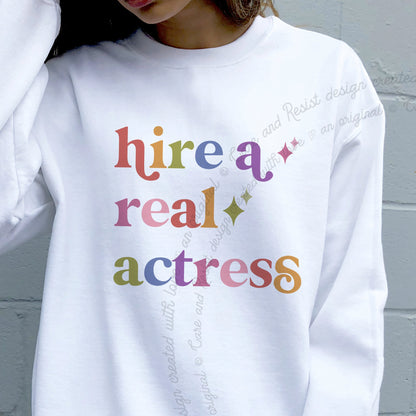 Hire a Real Actress Care & Resist Gildan crewneck sweatshirt in White