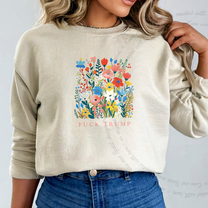 Fuck Trump Floral Care & Resist Gildan crewneck sweatshirt in Sand