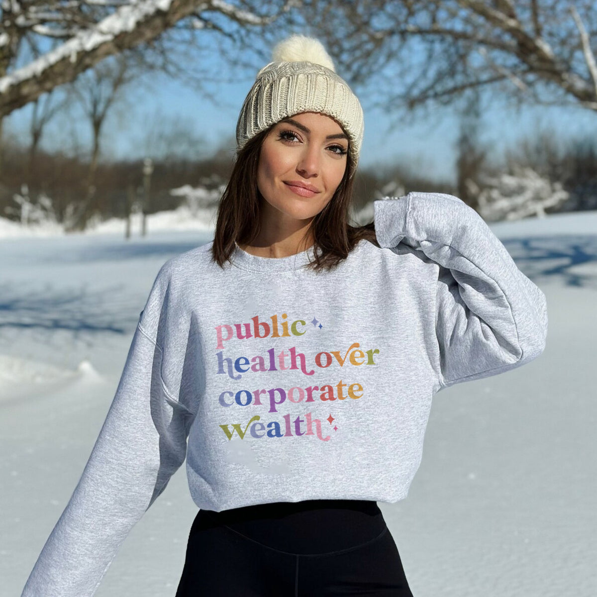 Public Health Over Corporate Wealth Care & Resist Gildan crewneck sweatshirt in Sport Grey