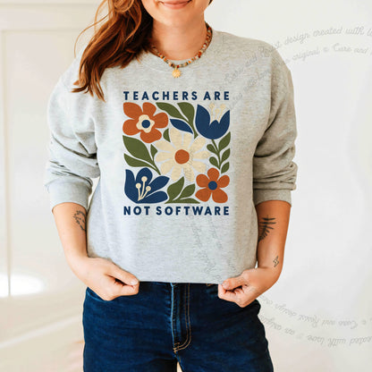 Teachers are not Software Cutout Care & Resist Gildan crewneck sweatshirt in Sport Grey