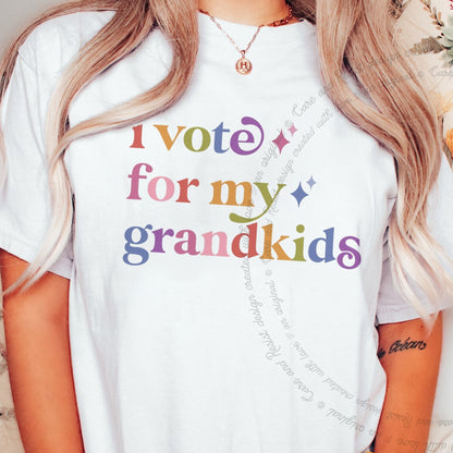 I Vote for My Grandkids Care & Resist rainbow tee