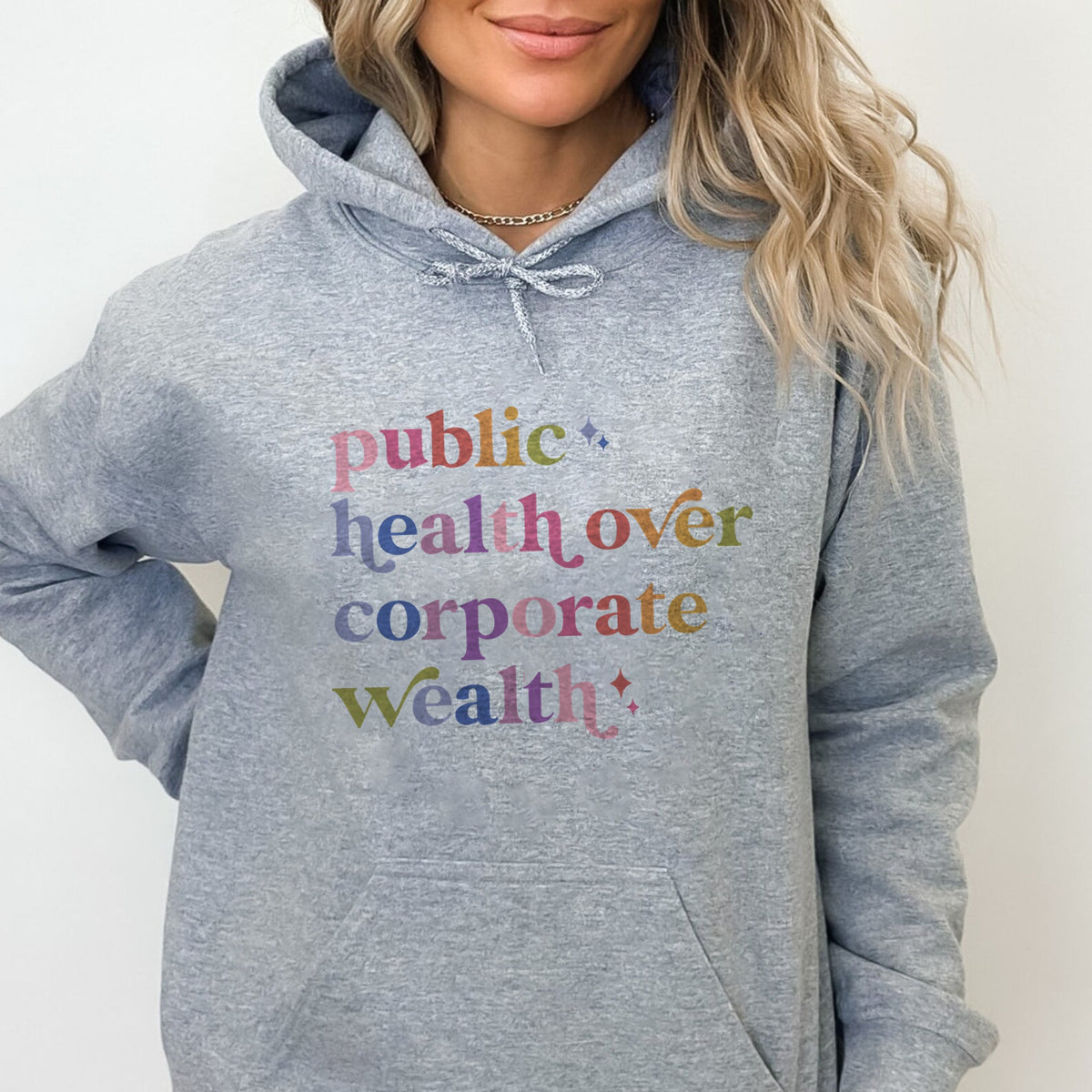 Public Health Over Corporate Wealth Care & Resist Gildan hoodie in Sport Grey