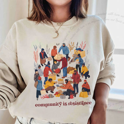 Community is Resistance Retro People Care & Resist Gildan crewneck sweatshirt in Sand