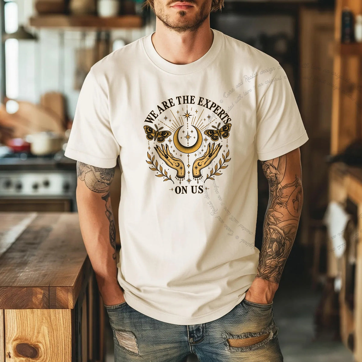 We are the Experts on Us Celestial Care & Resist progressive t-shirt in Ivory