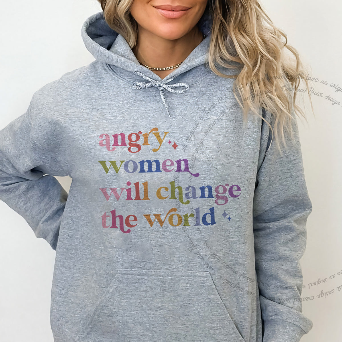 Angry Women Will Change the World Care & Resist Gildan hoodie in Sport Grey