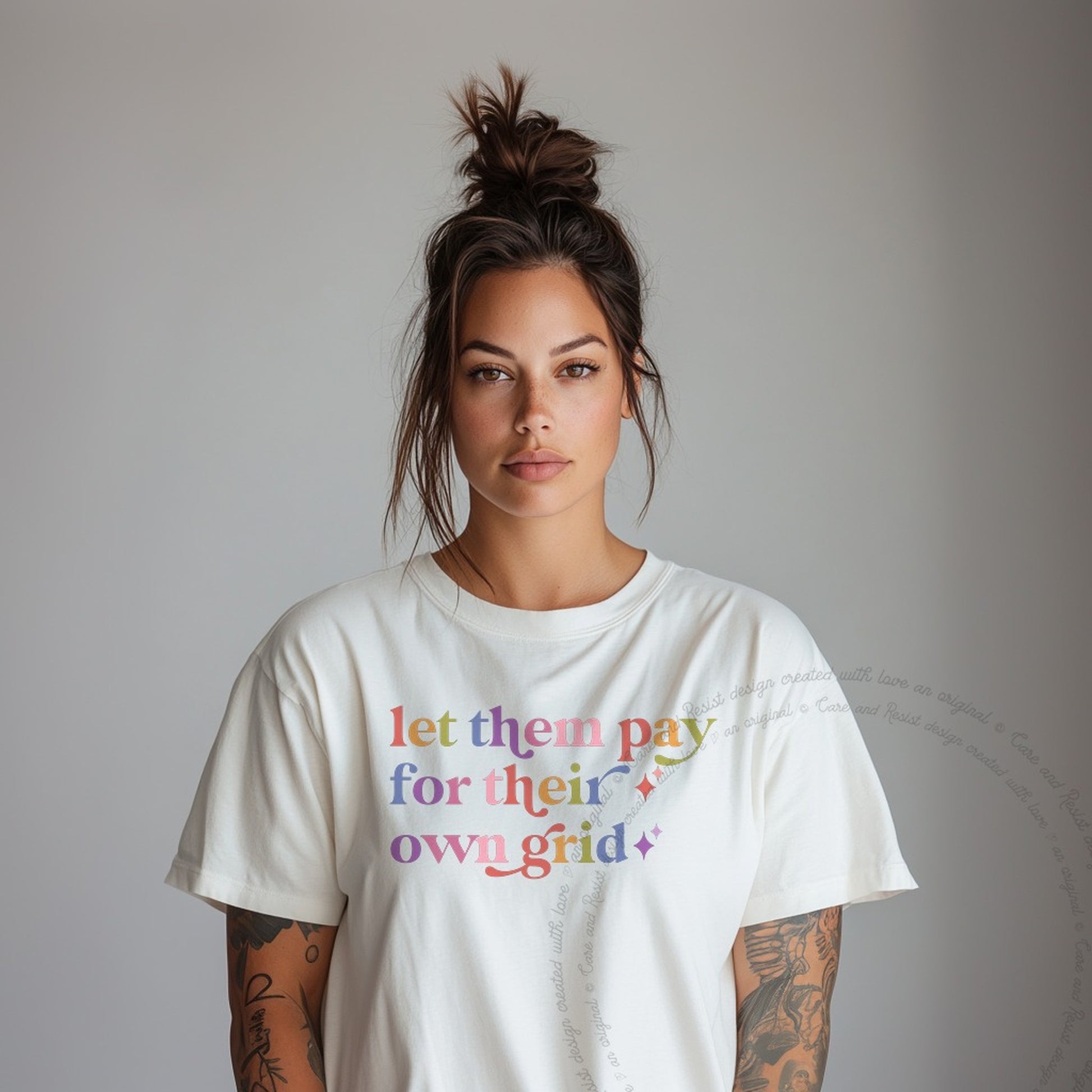 Let Them Pay for Their Own Grid Care & Resist rainbow Comfort Colors tee, Ivory