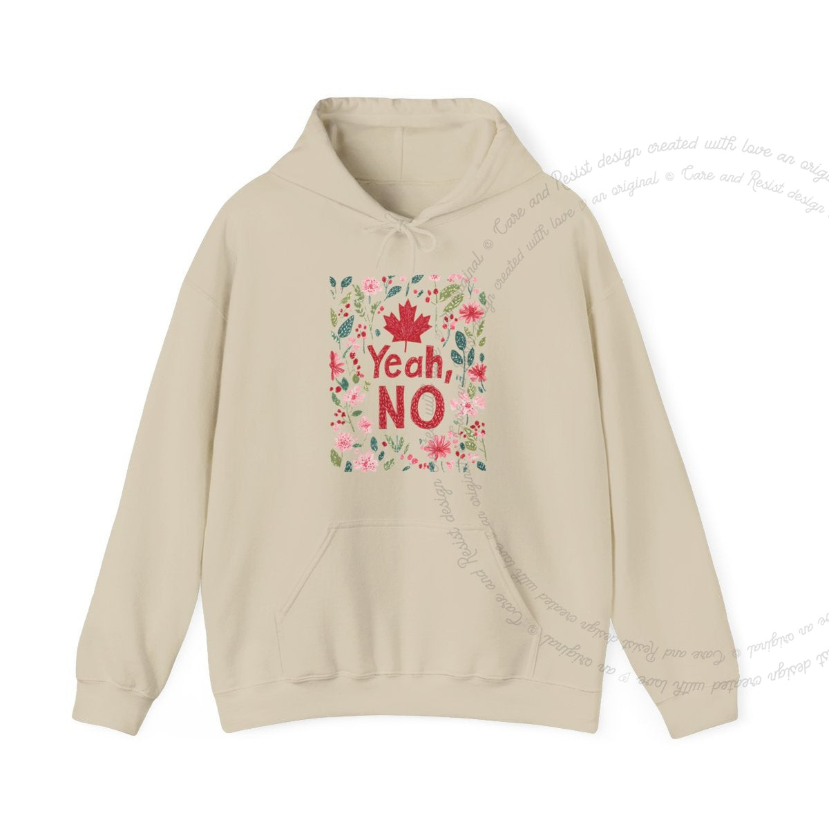 Yeah, No Care & Resist Gildan hoodie in Sand
