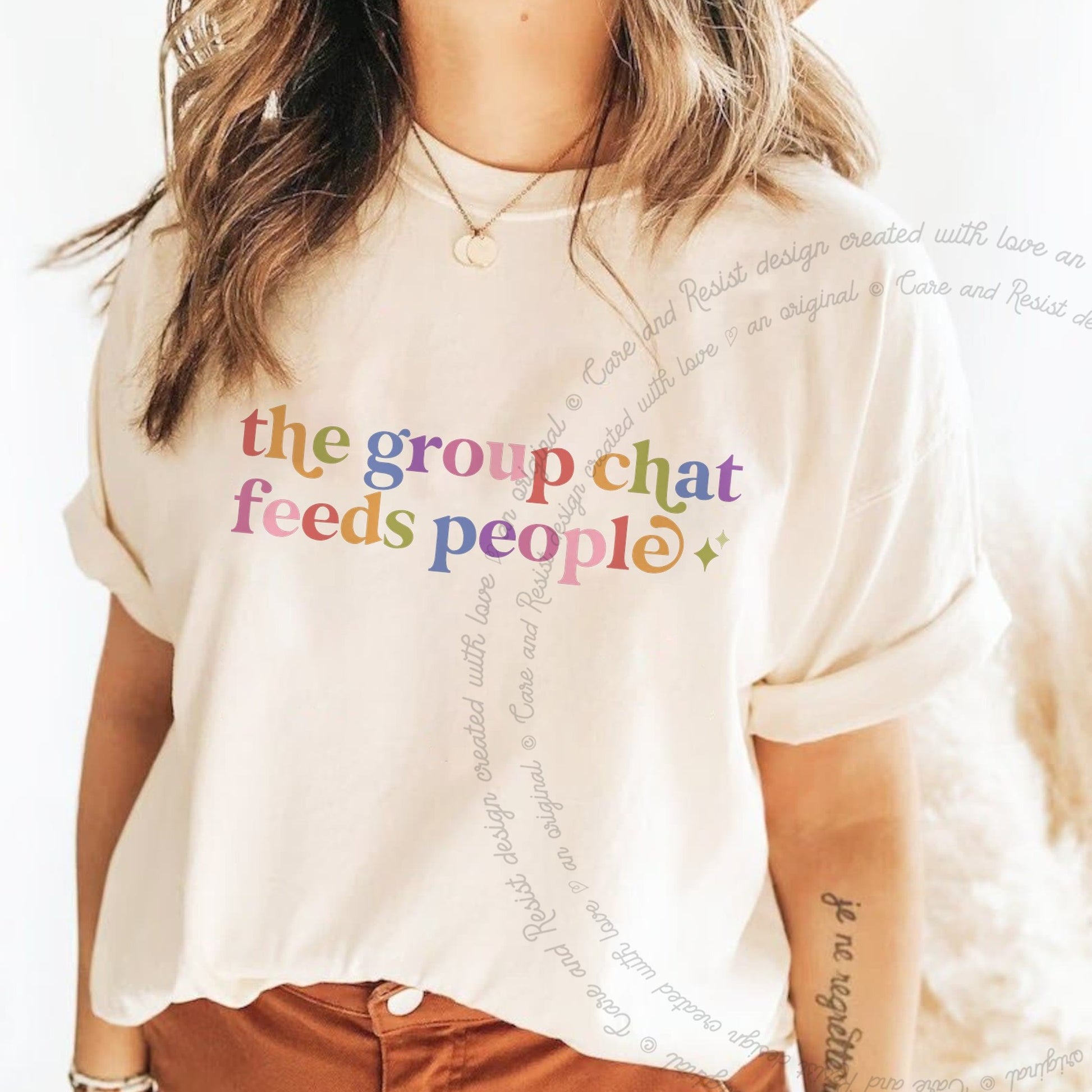 The Group Chat Feeds People Care & Resist rainbow tee