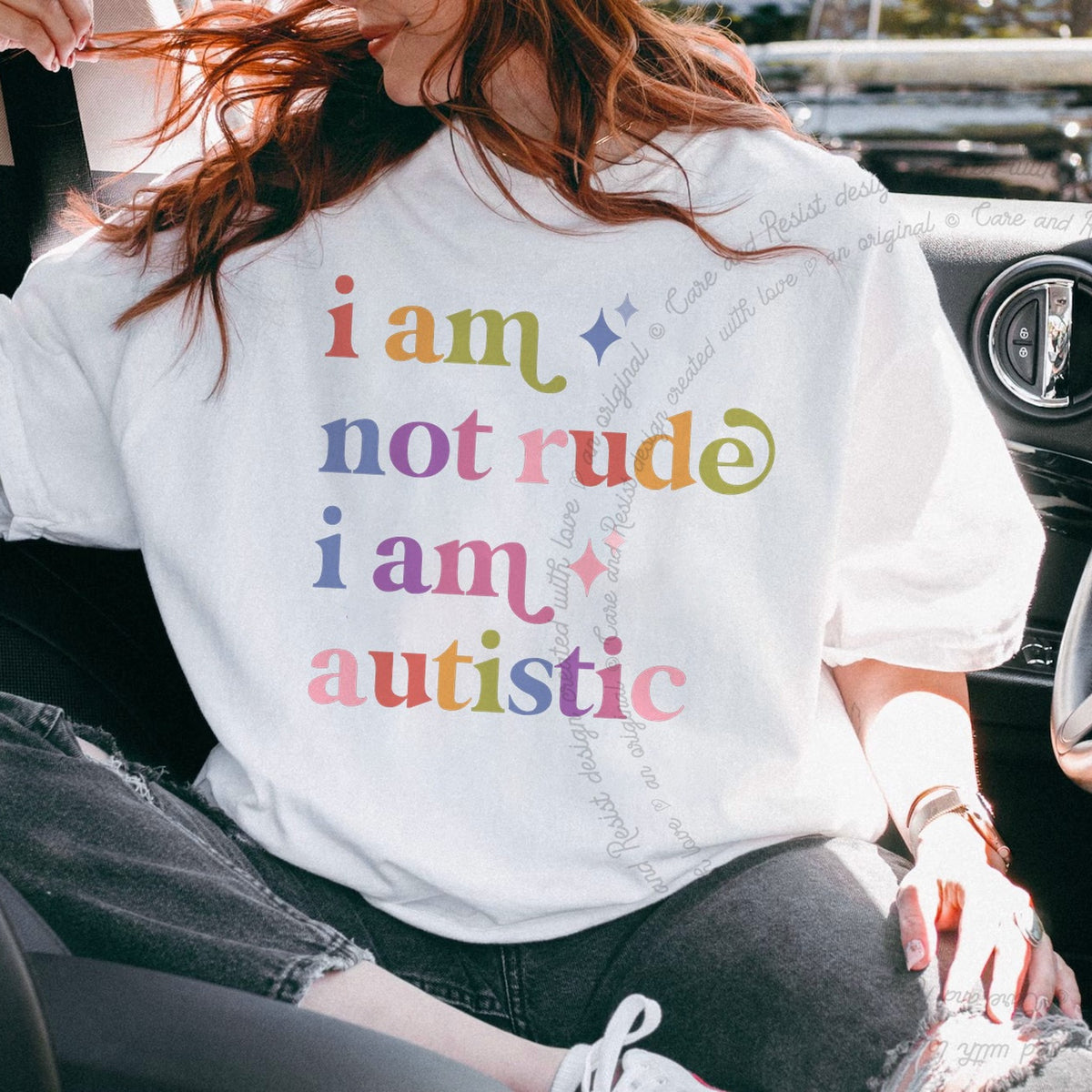 I Am not Rude I Am Autistic Care & Resist rainbow tee