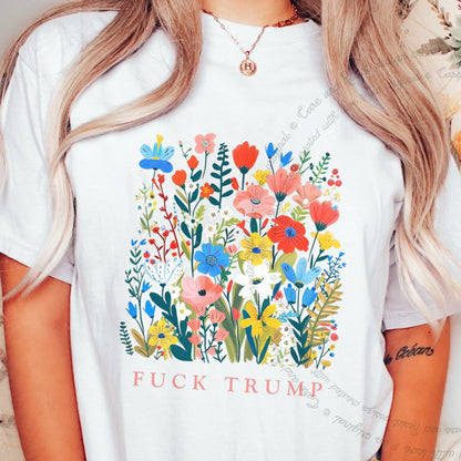 Fuck Trump Floral Care & Resist progressive t-shirt in White