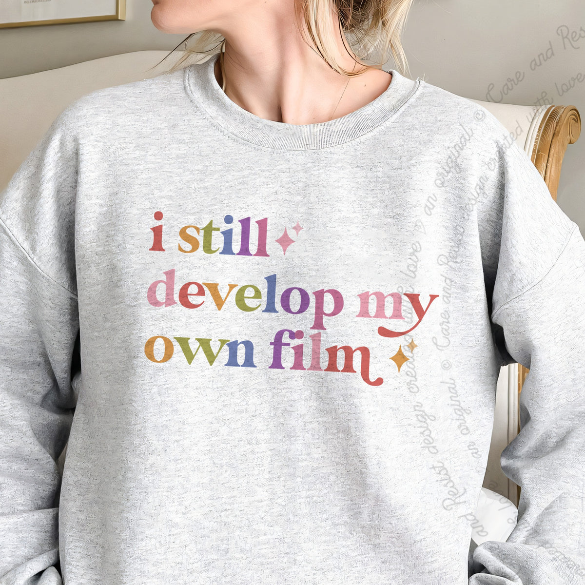 I Still Develop My Own Film Care & Resist Gildan crewneck sweatshirt in Sport Grey