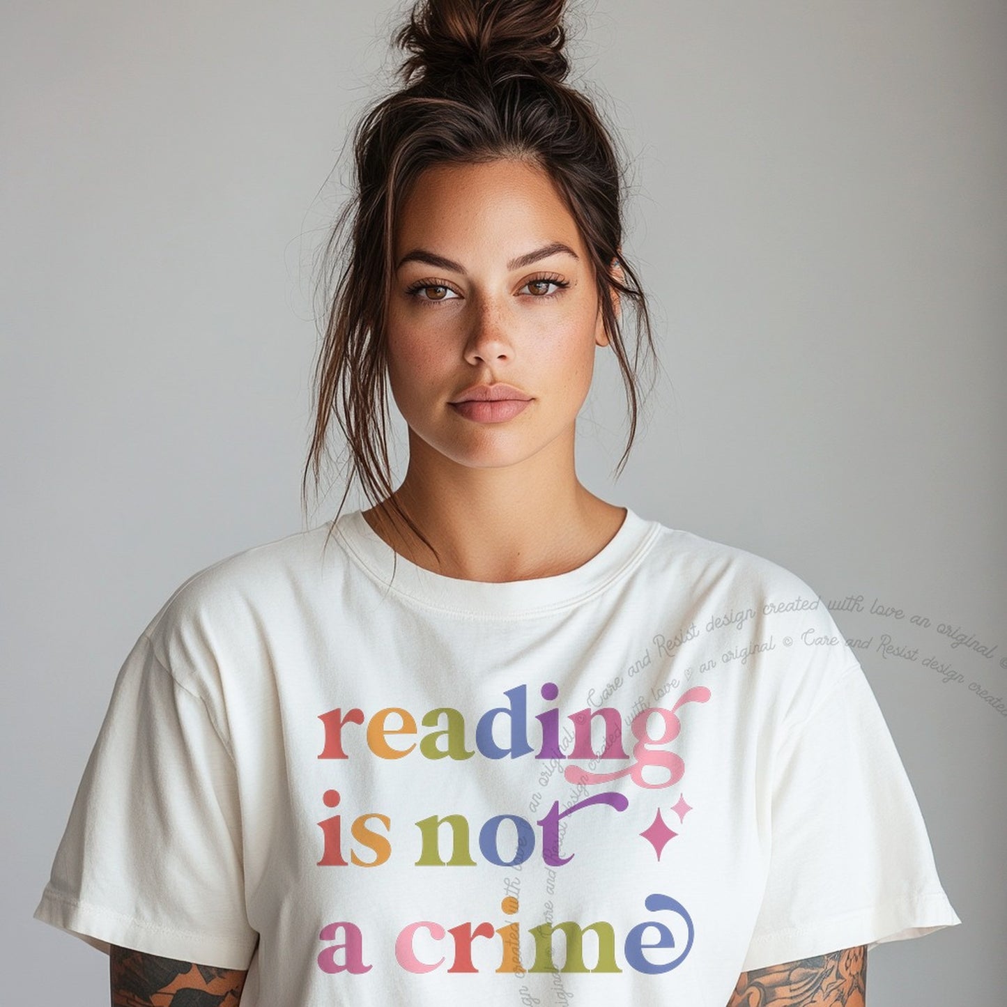 Reading is not a Crime Care & Resist rainbow tee