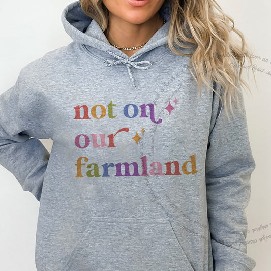 Not on Our Farmland Care & Resist Gildan hoodie in Sport Grey