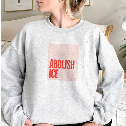 Abolish ICE Care & Resist Gildan crewneck sweatshirt in Sport Grey