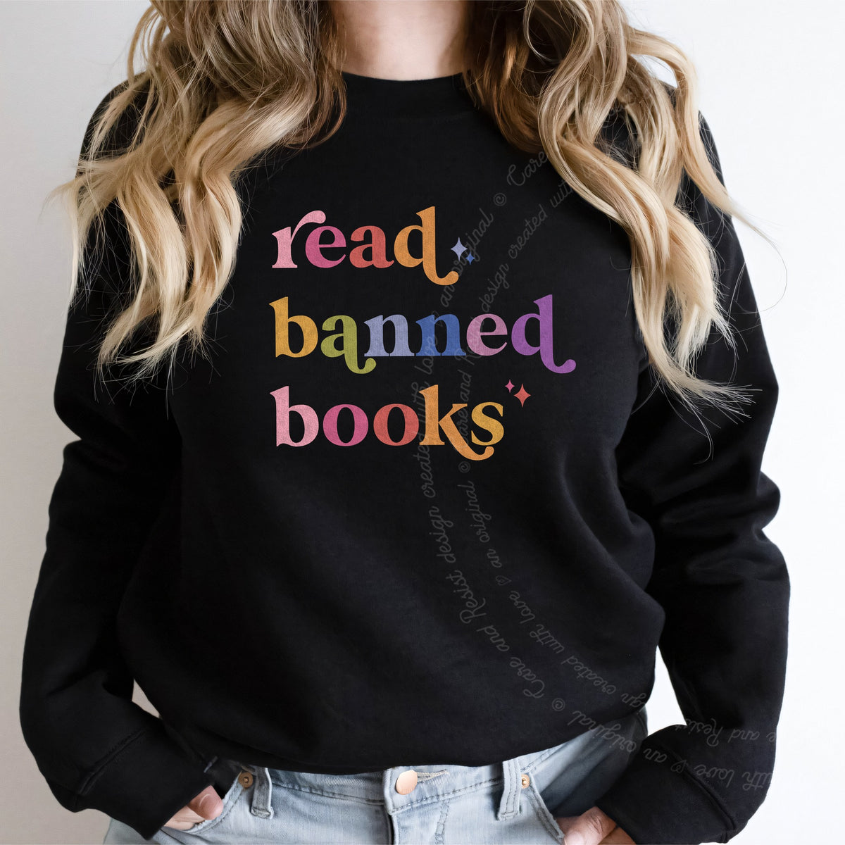 Read Banned Books Care & Resist Gildan crewneck sweatshirt in Black