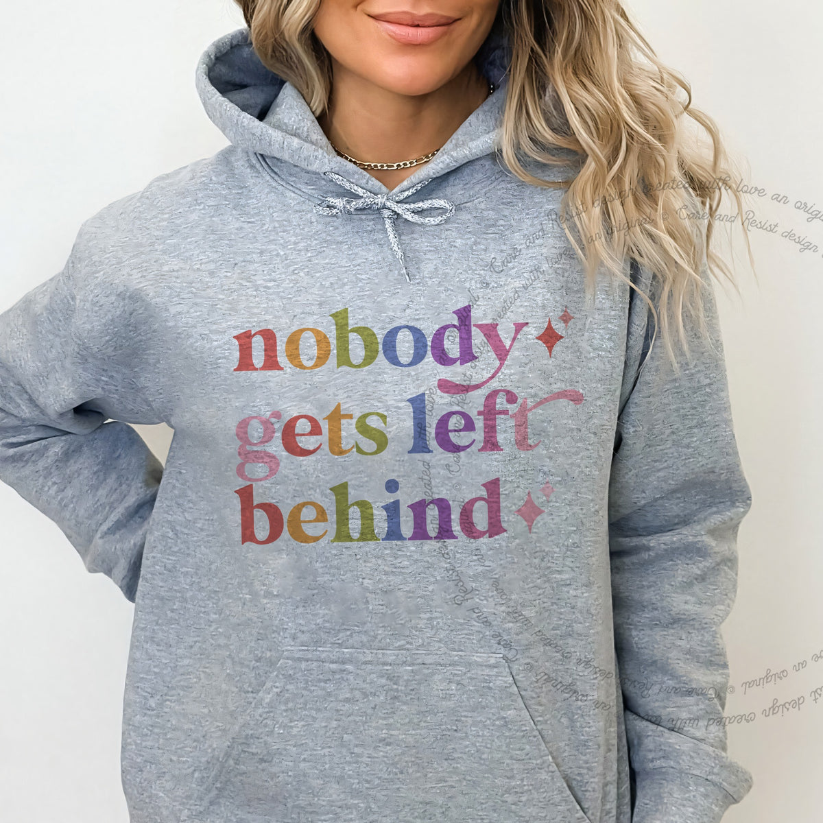 Nobody Gets Left Behind Care & Resist Gildan hoodie in Sport Grey