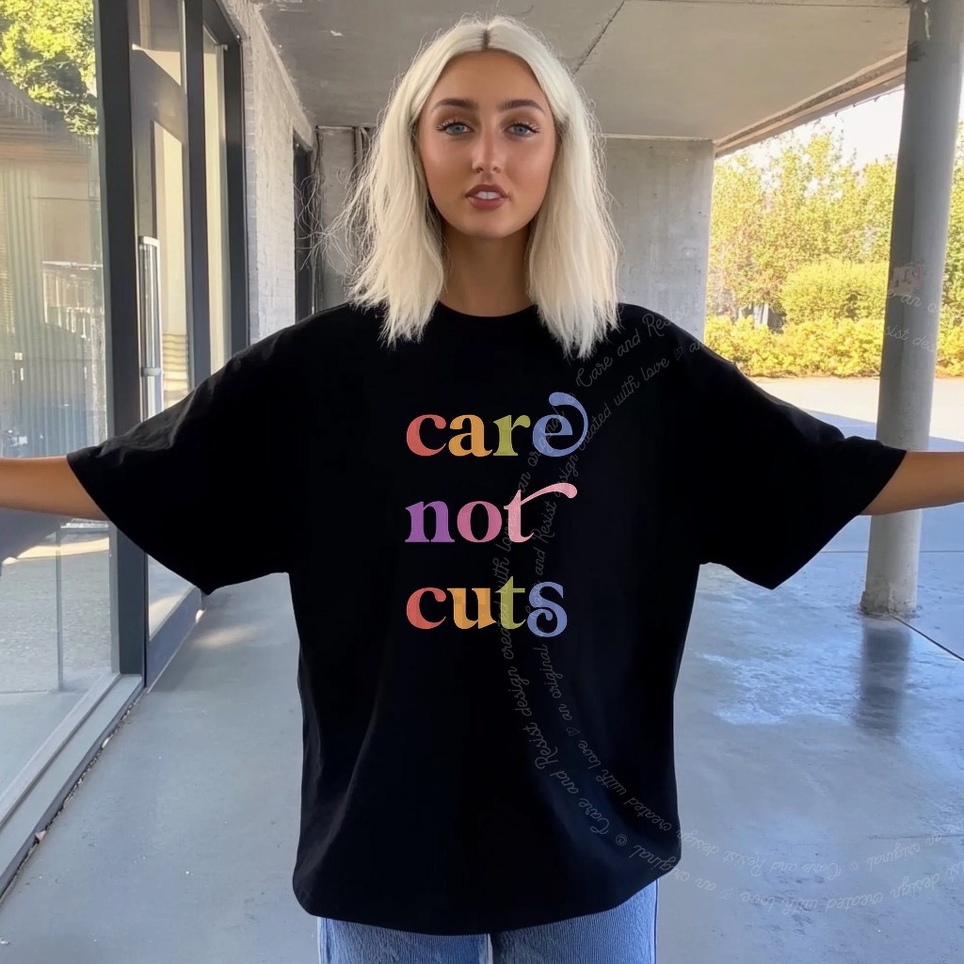 Care not Cuts Care & Resist rainbow Comfort Colors tee, Black