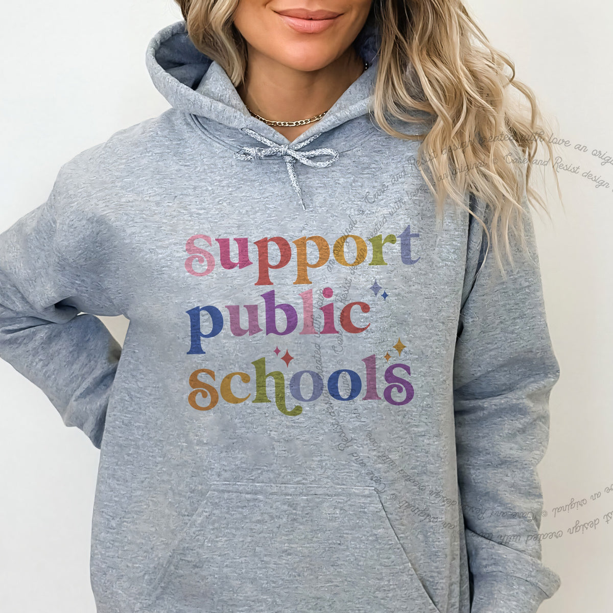 Support Public Schools Care & Resist Gildan hoodie in Sport Grey