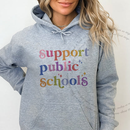 Support Public Schools Care & Resist Gildan hoodie in Sport Grey