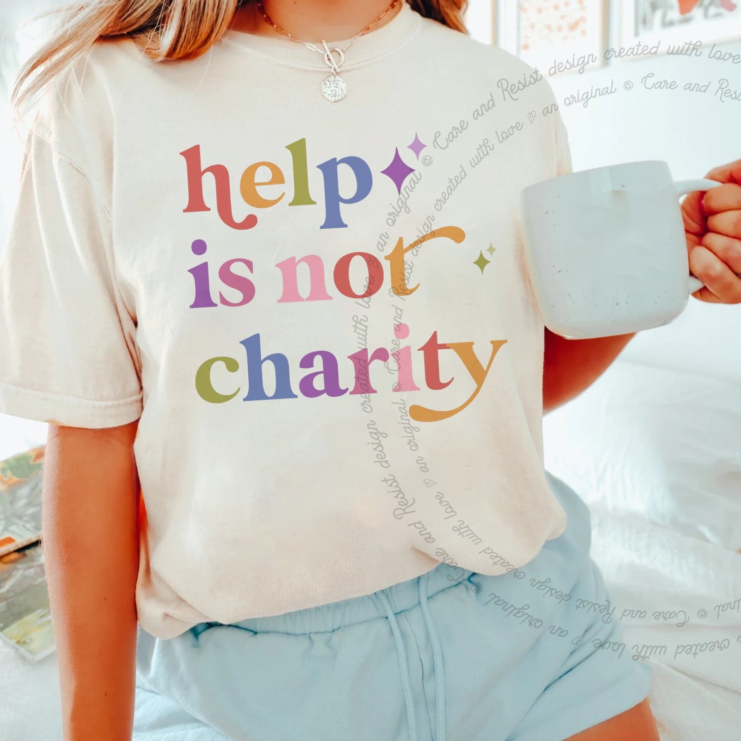 Help is not Charity Care & Resist rainbow Comfort Colors tee, Ivory