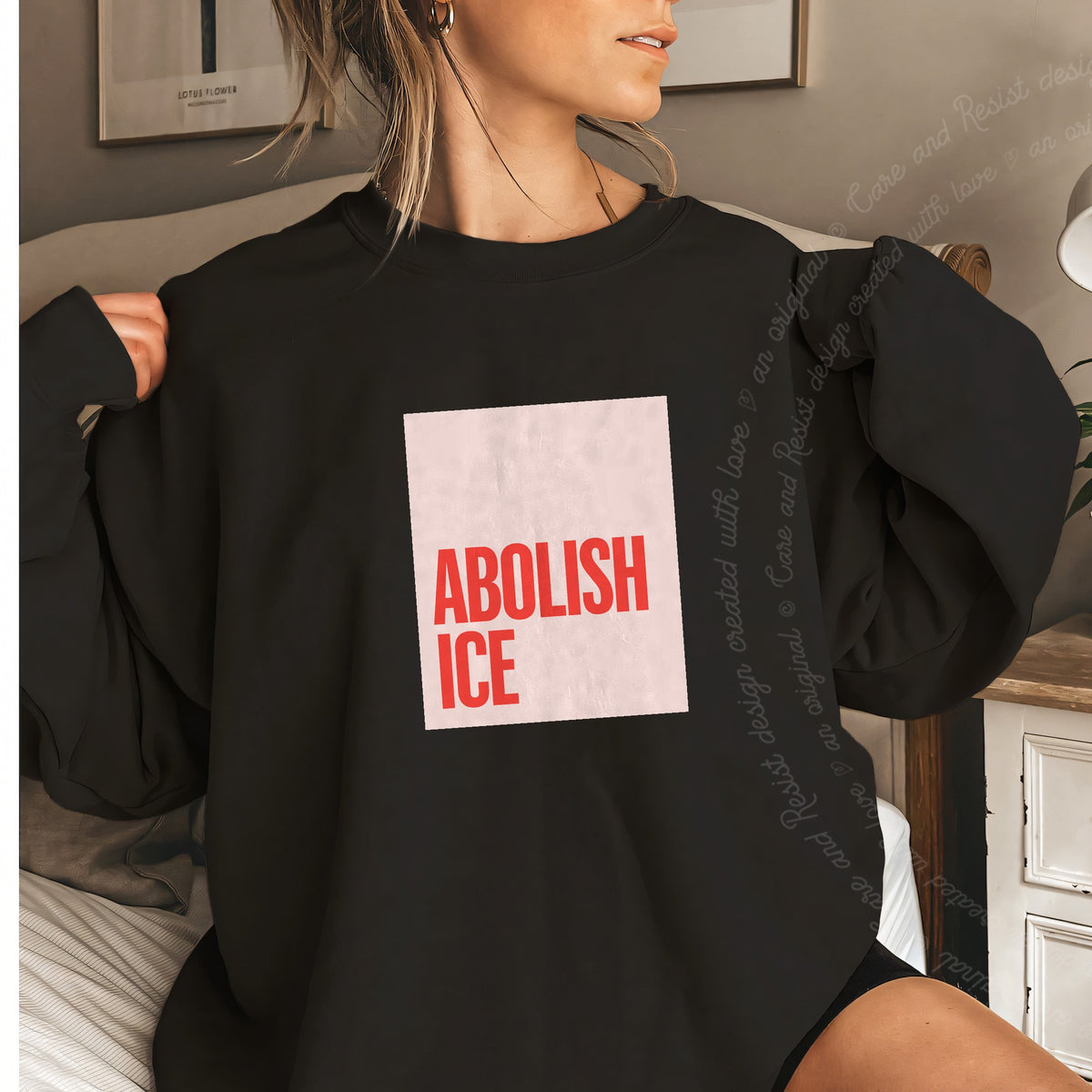 Abolish ICE Care & Resist Gildan crewneck sweatshirt in Black