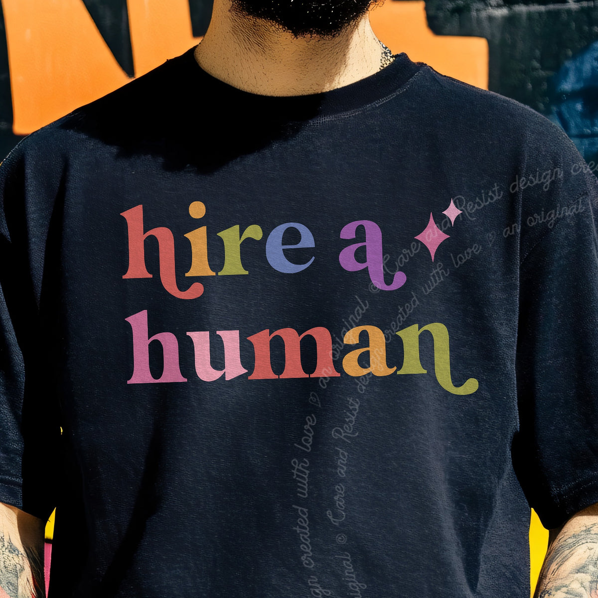 Hire a Human Care & Resist progressive t-shirt in Black