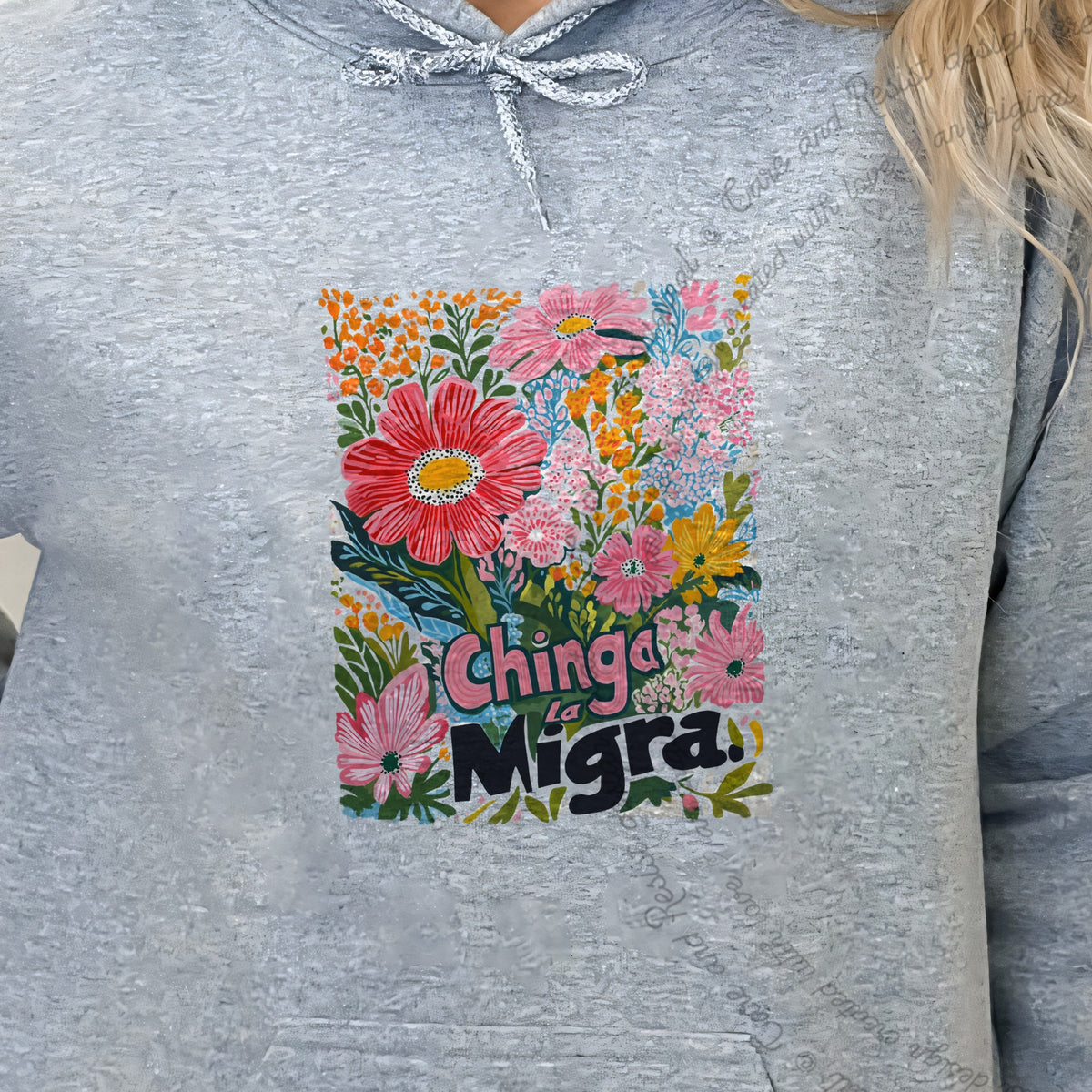 Chinga La Migra Care & Resist Gildan hoodie in Sport Grey