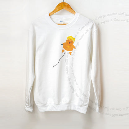Trump Baby Blimp Care & Resist Gildan crewneck sweatshirt in White