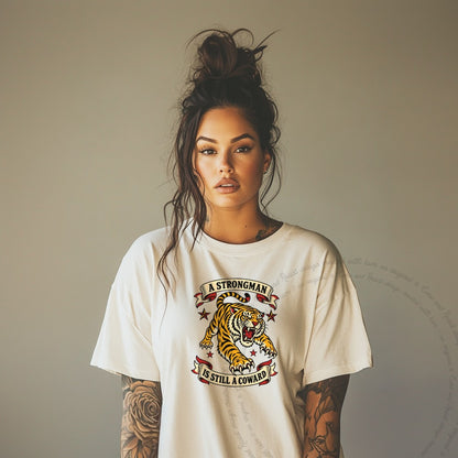 A Strongman is Still a Coward Tiger Care & Resist progressive t-shirt in Ivory