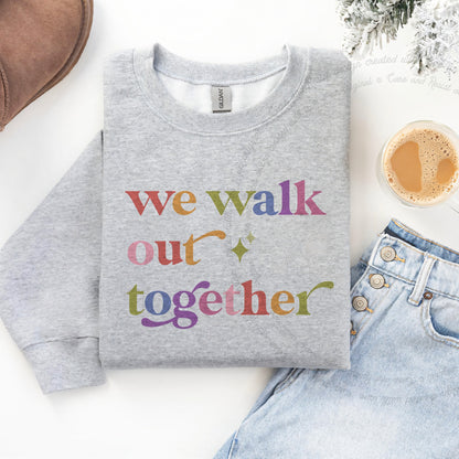 We Walk Out Together Care & Resist Gildan crewneck sweatshirt in Sport Grey