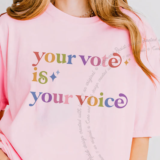 Your Vote is Your Voice Care & Resist progressive t-shirt in Blossom