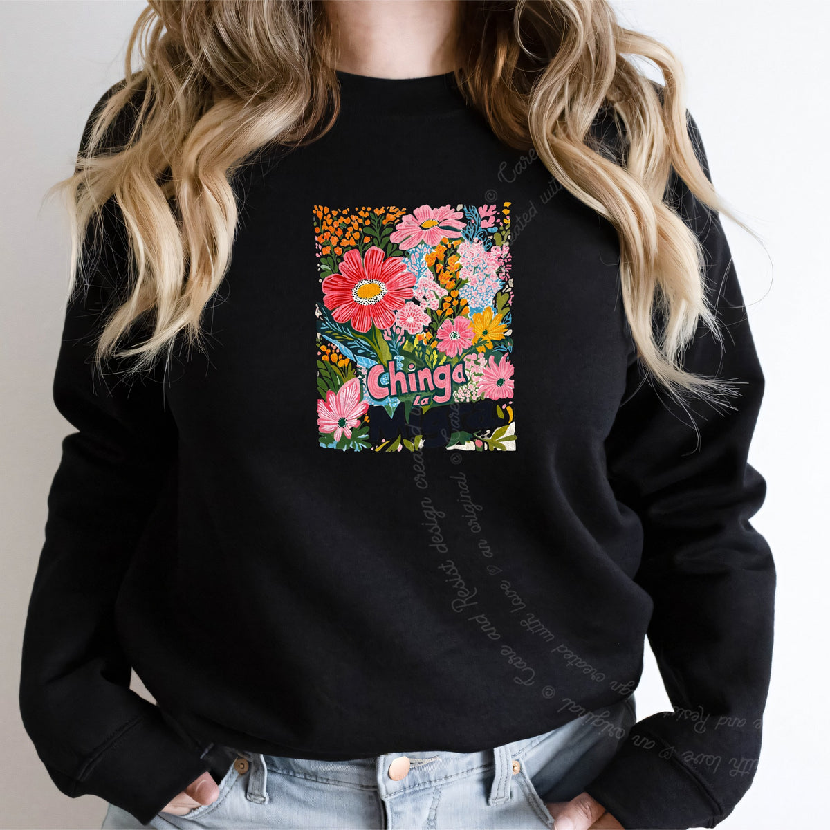 Chinga La Migra Care & Resist Gildan crewneck sweatshirt in Black