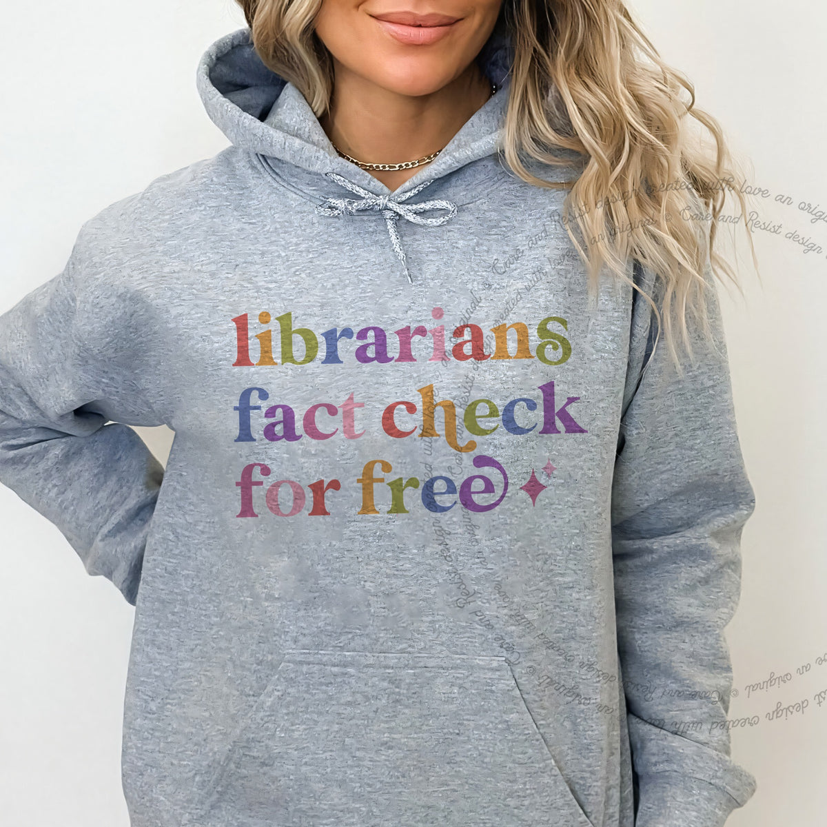 Librarians Fact Check for Free Care & Resist Gildan hoodie in Sport Grey